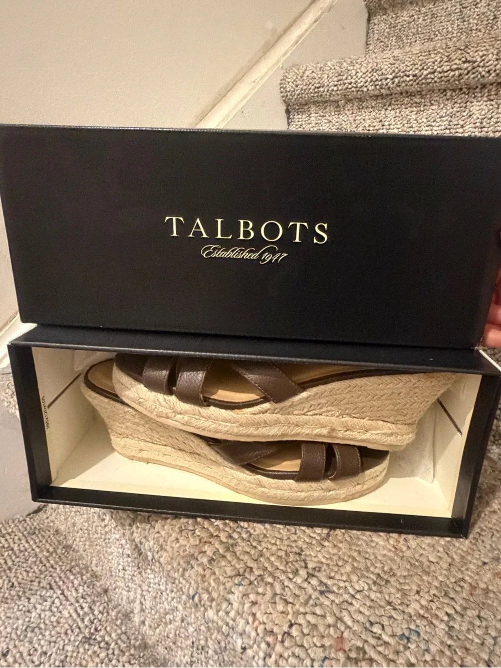 Talbots Women’s Brown Espadrille Wedge Slide Kitten Sandals